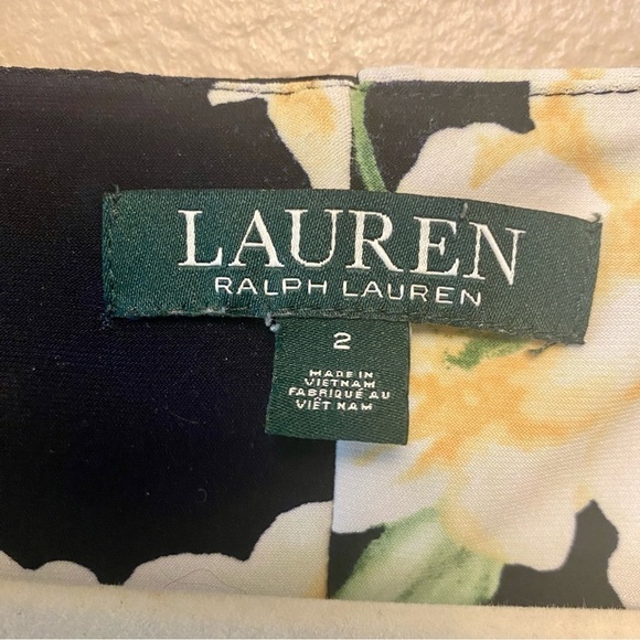 Ralph Lauren Navy Sleeveless Cowl Neck Yellow Floral Dress, size 2 - Picture 4 of 13